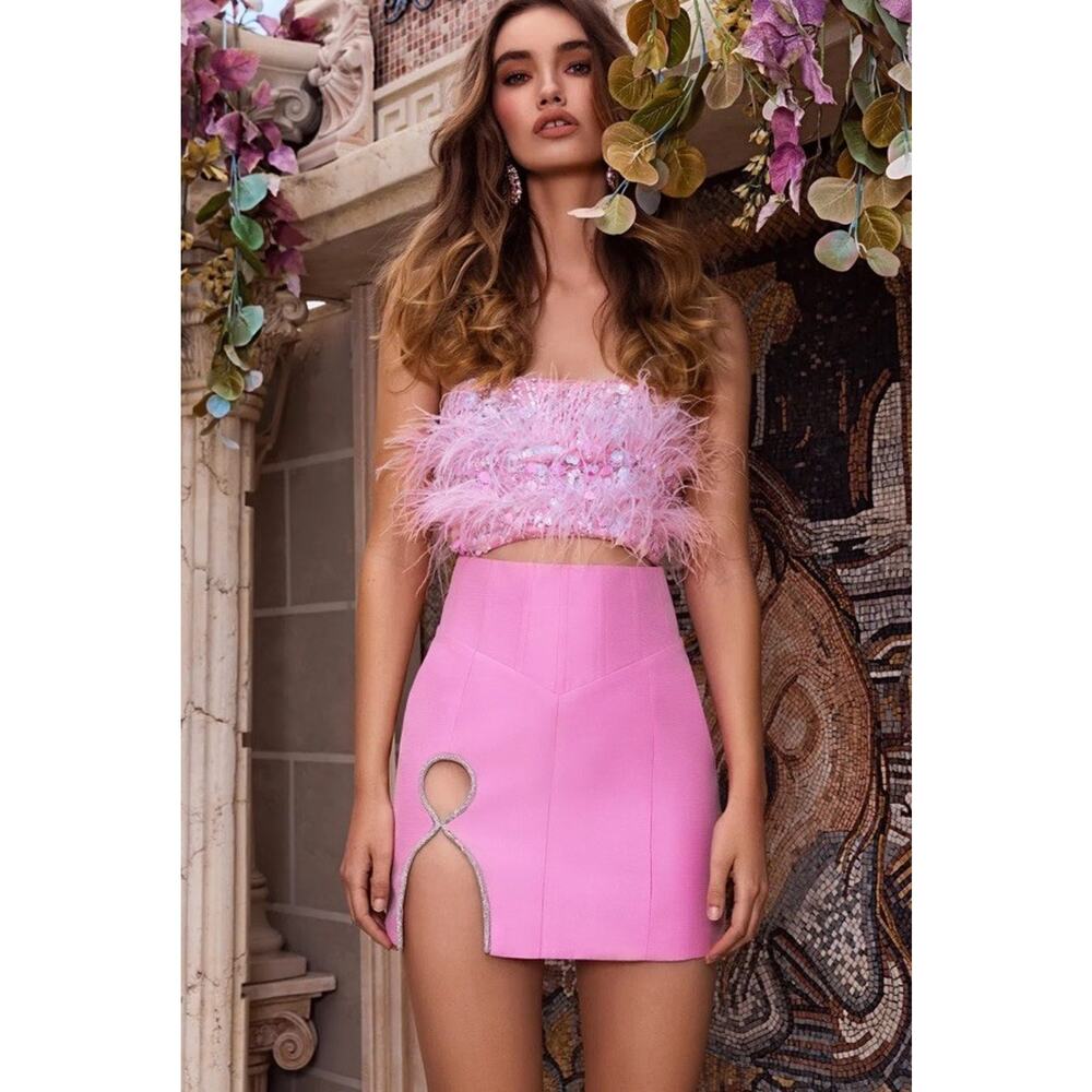 Eliyah The Label Crystal Encrusted Cutout Barbie Pink Corset Simone Mini Skirt 4